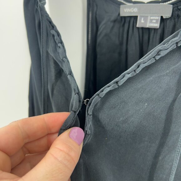 Vince Tie-Front Silk Camisole Tank Blouse Charcoal Large - Picture 3 of 4